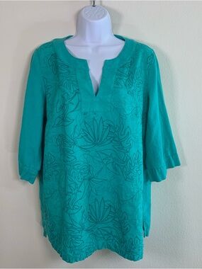 Teal Floral Embroidered Print Tunic 16W